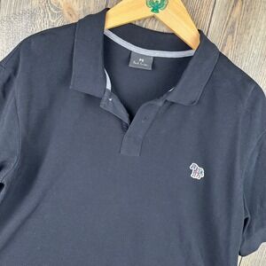 Paul Smith Polo Shirt Black Organic Cotton Zebra Logo Mens Size Large